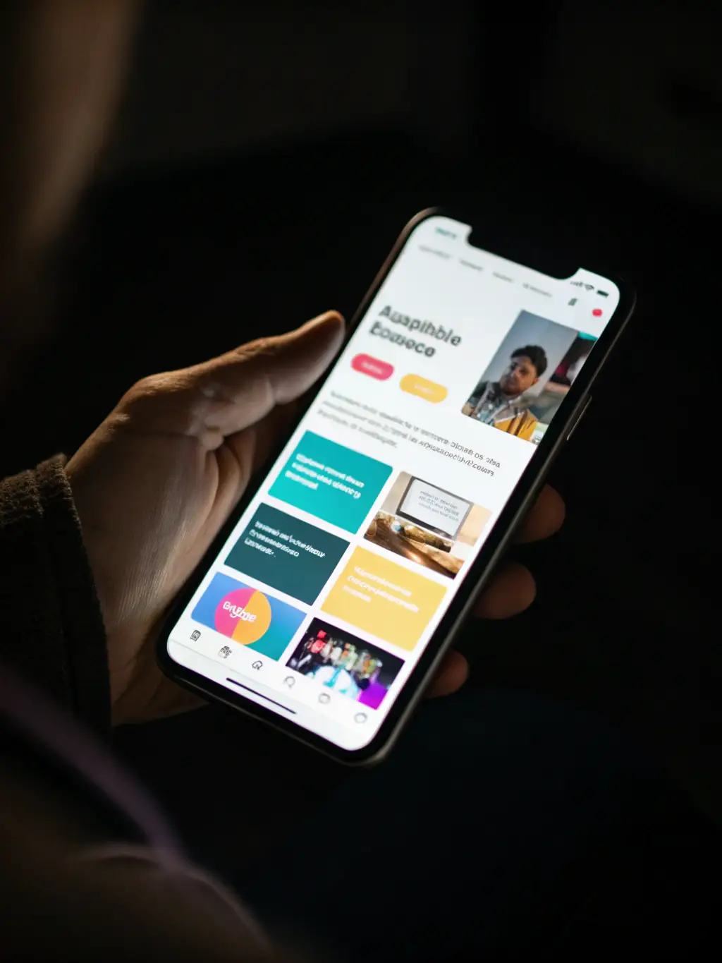 A smartphone displaying a responsive website with vibrant visuals and smooth navigation.