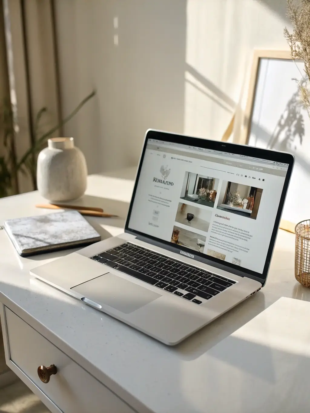A sleek, modern website homepage displayed on a desktop screen, highlighting innovative design elements and user-friendly navigation.